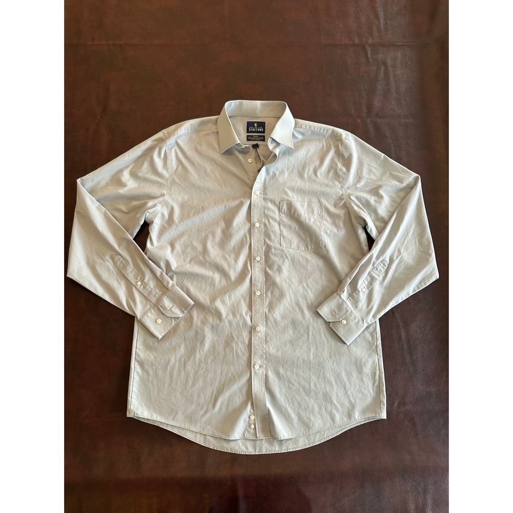 Stafford Travel Easy Care Broadcloth Dress Shirt Gray Regular Fit 16.5 36-37